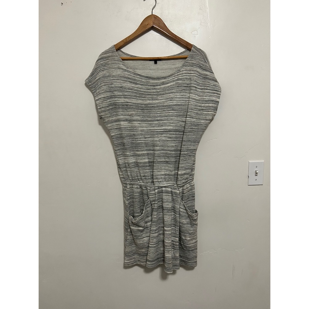 Beyond Yoga Lounge Dress Drawstring‎ Waist Pockets Gray Striped Size L